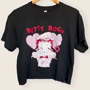 Betty Boop Brisco Women's Cropped Graphic Tee Black Large NEW